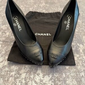 **Authentic**Chanel Black Leather Women's Heels